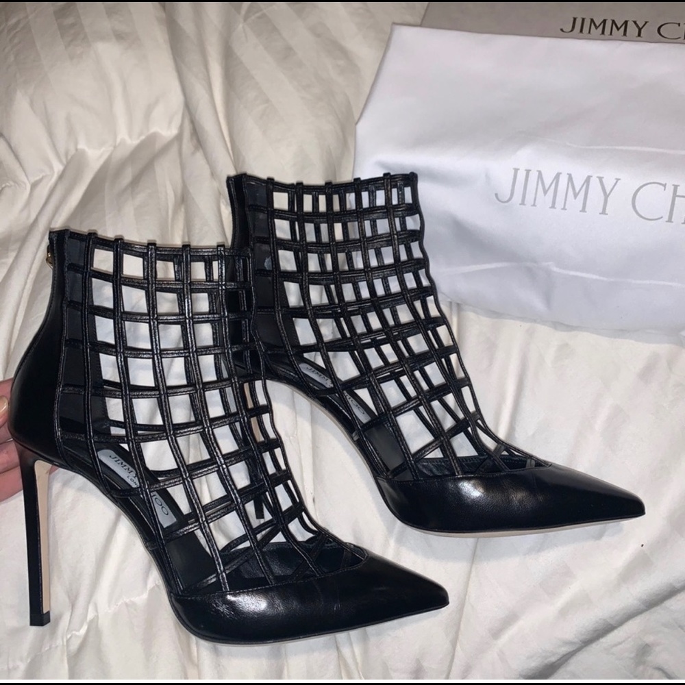 Jimmy Choo Sheldon 100 caged heels black